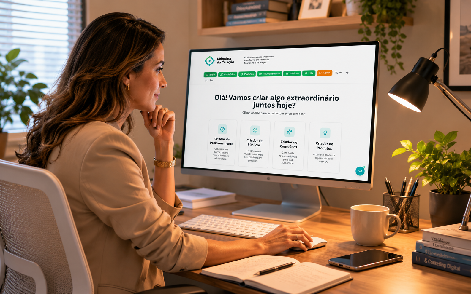 Máquina da Criação — demonstração da plataforma com os 4 criadores integrados